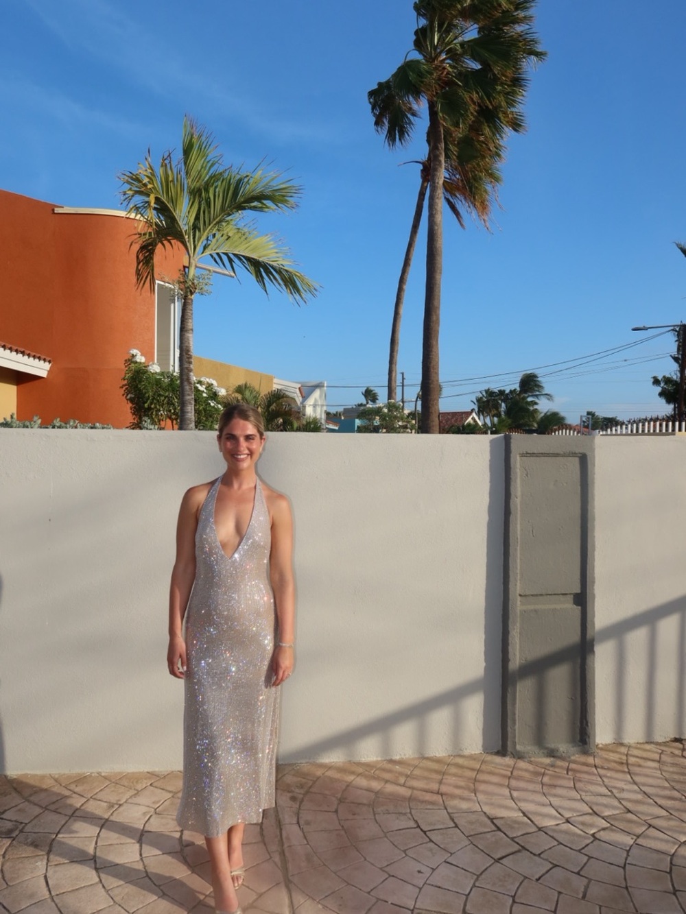 Sequin Halter Midi Dress in Champagne